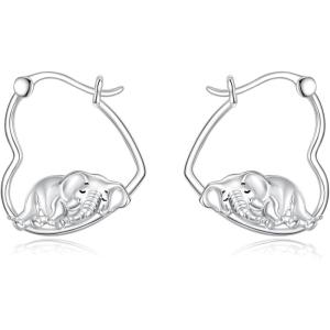 YFN Animal Earrings Sterling Silver Animal Heart Hoop Dangle Earrings Cute Jewelry Gifts for Women(Elephant)