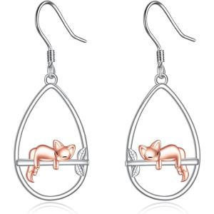 YFN Animal Earrings Sterling Silver Animal Heart Hoop Dangle Earrings Cute Jewelry Gifts for Women(Fox Dangle)