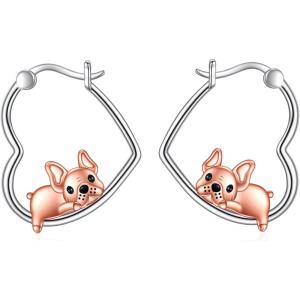 YFN Animal Earrings Sterling Silver Animal Heart Hoop Dangle Earrings Cute Jewelry Gifts for Women(French Bulldog)