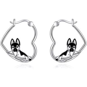 YFN Animal Earrings Sterling Silver Animal Heart Hoop Dangle Earrings Cute Jewelry Gifts for Women(German Shepherd)