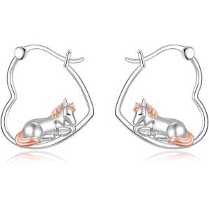 YFN Animal Earrings Sterling Silver Animal Heart Hoop Dangle Earrings Cute Jewelry Gifts for Women(Horse)