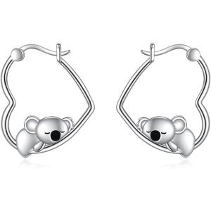 YFN Animal Earrings Sterling Silver Animal Heart Hoop Dangle Earrings Cute Jewelry Gifts for Women(Koala)