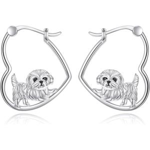 YFN Animal Earrings Sterling Silver Animal Heart Hoop Dangle Earrings Cute Jewelry Gifts for Women(Maltese)