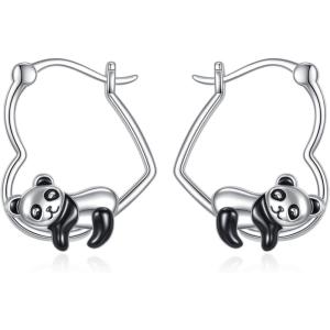 YFN Animal Earrings Sterling Silver Animal Heart Hoop Dangle Earrings Cute Jewelry Gifts for Women(Panda B)