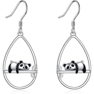 YFN Animal Earrings Sterling Silver Animal Heart Hoop Dangle Earrings Cute Jewelry Gifts for Women(Panda Dangle)