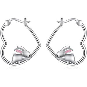 YFN Animal Earrings Sterling Silver Animal Heart Hoop Dangle Earrings Cute Jewelry Gifts for Women(Rabbit)