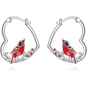 YFN Animal Earrings Sterling Silver Animal Heart Hoop Dangle Earrings Cute Jewelry Gifts for Women(Red Cardinal)