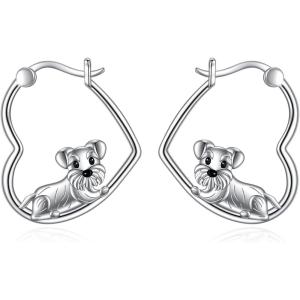 YFN Animal Earrings Sterling Silver Animal Heart Hoop Dangle Earrings Cute Jewelry Gifts for Women(Schnauzer)