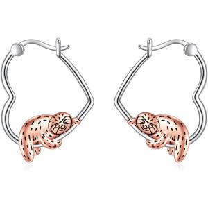 YFN Animal Earrings Sterling Silver Animal Heart Hoop Dangle Earrings Cute Jewelry Gifts for Women(Sloth)