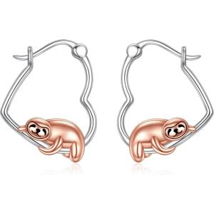 YFN Animal Earrings Sterling Silver Animal Heart Hoop Dangle Earrings Cute Jewelry Gifts for Women(Sloth B)