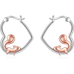 YFN Animal Earrings Sterling Silver Animal Heart Hoop Dangle Earrings Cute Jewelry Gifts for Women(Squirrel)