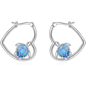 YFN Animal Earrings Sterling Silver Animal Heart Hoop Dangle Earrings Cute Jewelry Gifts for Women(Turtle)