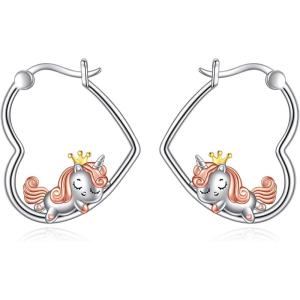 YFN Animal Earrings Sterling Silver Animal Heart Hoop Dangle Earrings Cute Jewelry Gifts for Women(Unicorn)