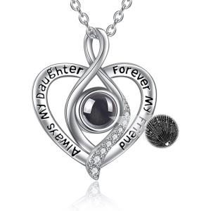 YFN Daughter Necklaces Gifts from Mom Dad Sterling Silver I Love You 100 Languages Projection Necklace Jewelry