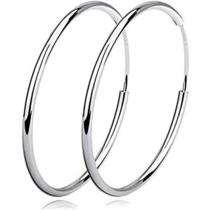 YFN Hoop Earrings Sterling Silver Polished Round Circle Endless Earrings Diameter 20,30,40,50,60,70,80mm(Diameter 30mm Medium Hoop Earrings)