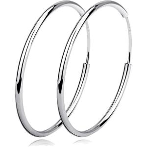 YFN Hoop Earrings Sterling Silver Polished Round Circle Endless Earrings Diameter 20,30,40,50,60,70,80mm(Diameter 40mm Medium Hoop Earrings)
