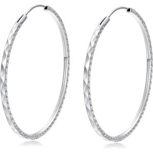 YFN Hoop Earrings Sterling Silver Polished Round Circle Endless Earrings Diameter 20,30,40,50,60,70,80mm(Diameter 50mm)