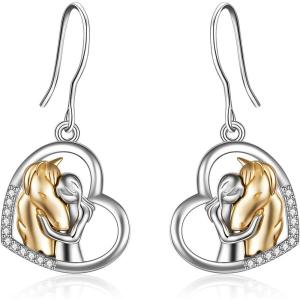 YFN Horse Earrings/Dog Earrings Sterling Silver Animal Drop Dangle Earrings Horse Jewelry Gift for women(A Gold Horse Earring)