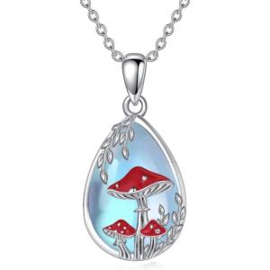 YFN Mushroom Necklace Gifts 925 Sterling Silver Mushroom Jewelry Mushroom Pendant for Women 18″(Mushroom Necklace)