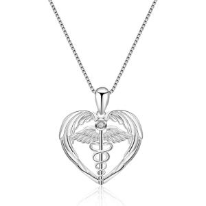 YFN Sterling Silver Caduceus Angel Nursing Themed Pendant Necklace 18″ (Nurse Necklace) (Nurse Necklace)(Silver)