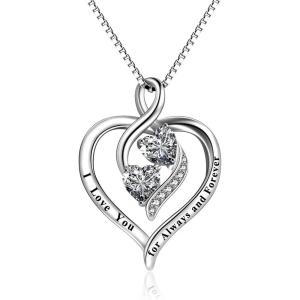 YFN Sterling Silver Heart Necklace for Women Birthday Gifts for Her Mom Wife Daughter(Silver)