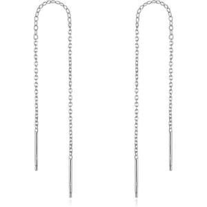 YFN Threader Earrings Sterling Silver Chain -Earrings for Women Dangle Earrings Thread Dangling Threaded Long Chain Earring Nickel Free Hypoallergenic Ear for Women(White)