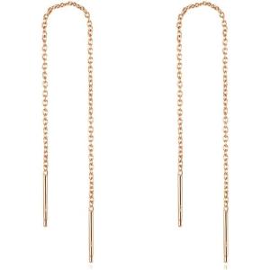 YFN Threader Earrings Sterling Silver Chain -Earrings for Women Dangle Earrings Thread Dangling Threaded Long Chain Earring Nickel Free Hypoallergenic Ear for Women(Pink)