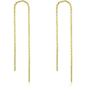 YFN Threader Earrings Sterling Silver Chain -Earrings for Women Dangle Earrings Thread Dangling Threaded Long Chain Earring Nickel Free Hypoallergenic Ear for Women(Yellow)