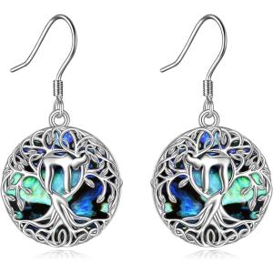 YFN Tree of Life Earrings Sterling Silver Tree Life Eardrop with Abalone Shell Dangle Drop Earrings Jewelry Gifts for Women(Chai)