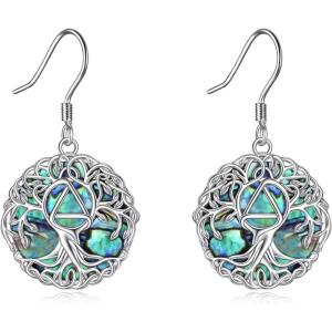 YFN Tree of Life Earrings Sterling Silver Tree Life Eardrop with Abalone Shell Dangle Drop Earrings Jewelry Gifts for Women(Sobriety)