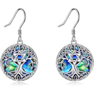 YFN Tree of Life Earrings Sterling Silver Tree Life Eardrop with Abalone Shell Dangle Drop Earrings Jewelry Gifts for Women(Star of David)
