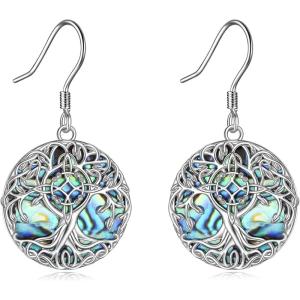 YFN Tree of Life Earrings Sterling Silver Tree Life Eardrop with Abalone Shell Dangle Drop Earrings Jewelry Gifts for Women(Witches Knot)