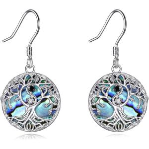 YFN Tree of Life Earrings Sterling Silver Tree Life Eardrop with Abalone Shell Dangle Drop Earrings Jewelry Gifts for Women(Yin Yang)