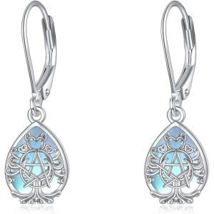 YFN Triple Moon Goddess Earrings Sterling Silver Pentagram Pentacle Earrings Pagan Wiccan Magic Amulet Tree of Life Jewelry for Women(Moonstone-Triple Moon Earrings)