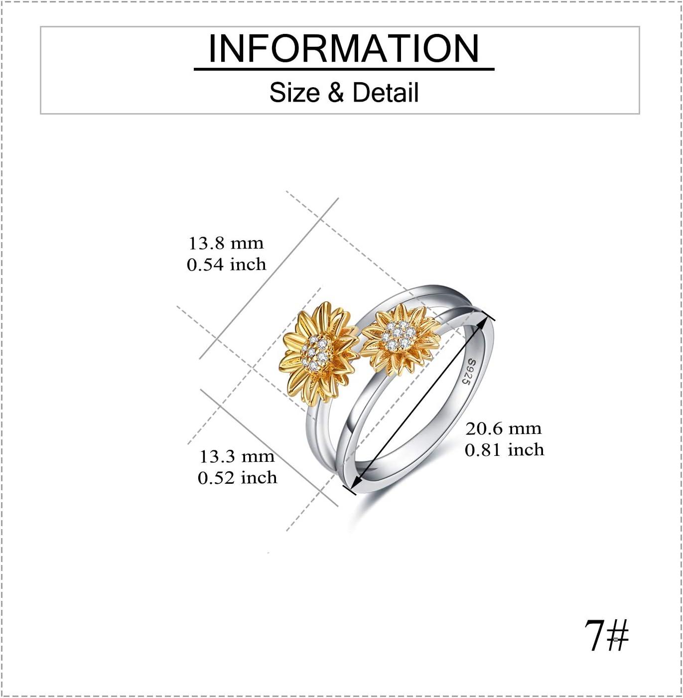 image:imageSunflower Rings Sterling Silver Wedding Band Sun Flower Gifts for Women Birthday6