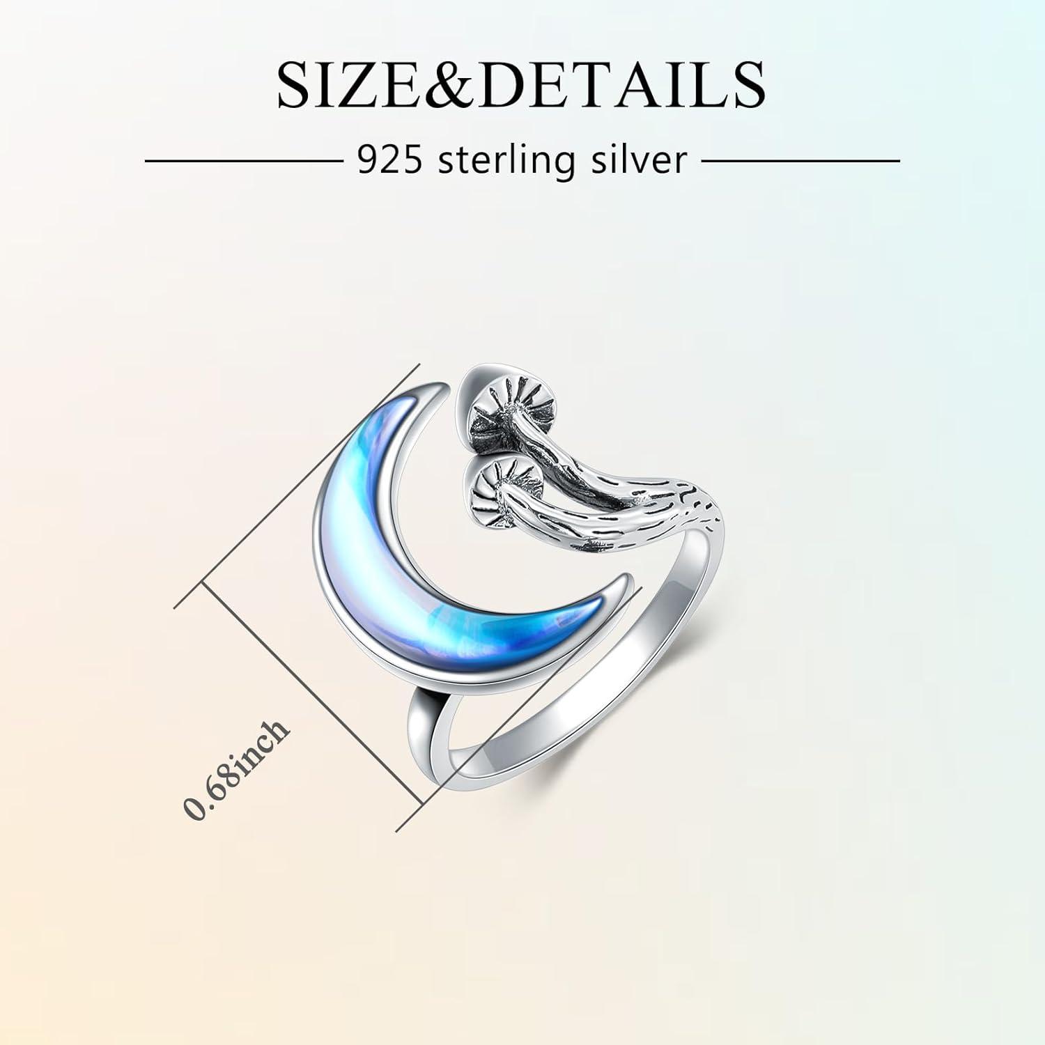image:imageYFN 925 Sterling Silver MountainMushroomMermaid Ring Adjustable Open Rings Jewelry for Women GirlsMushroom Moon