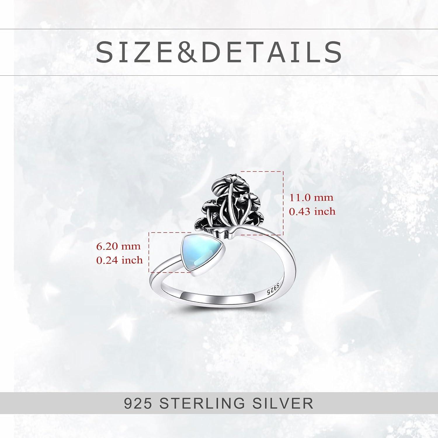 image:imageYFN 925 Sterling Silver MountainMushroomMermaid Ring Adjustable Open Rings Jewelry for Women GirlsMushroomMoonstone