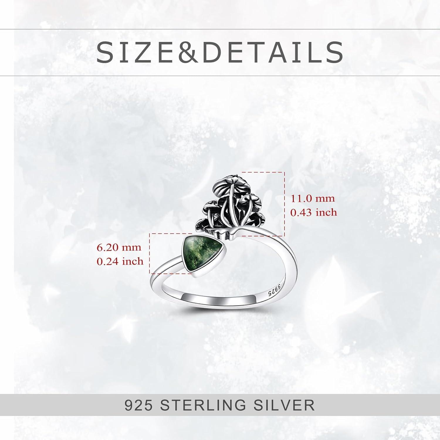 image:imageYFN 925 Sterling Silver MountainMushroomMermaid Ring Adjustable Open Rings Jewelry for Women GirlsMushroomMoss Agate