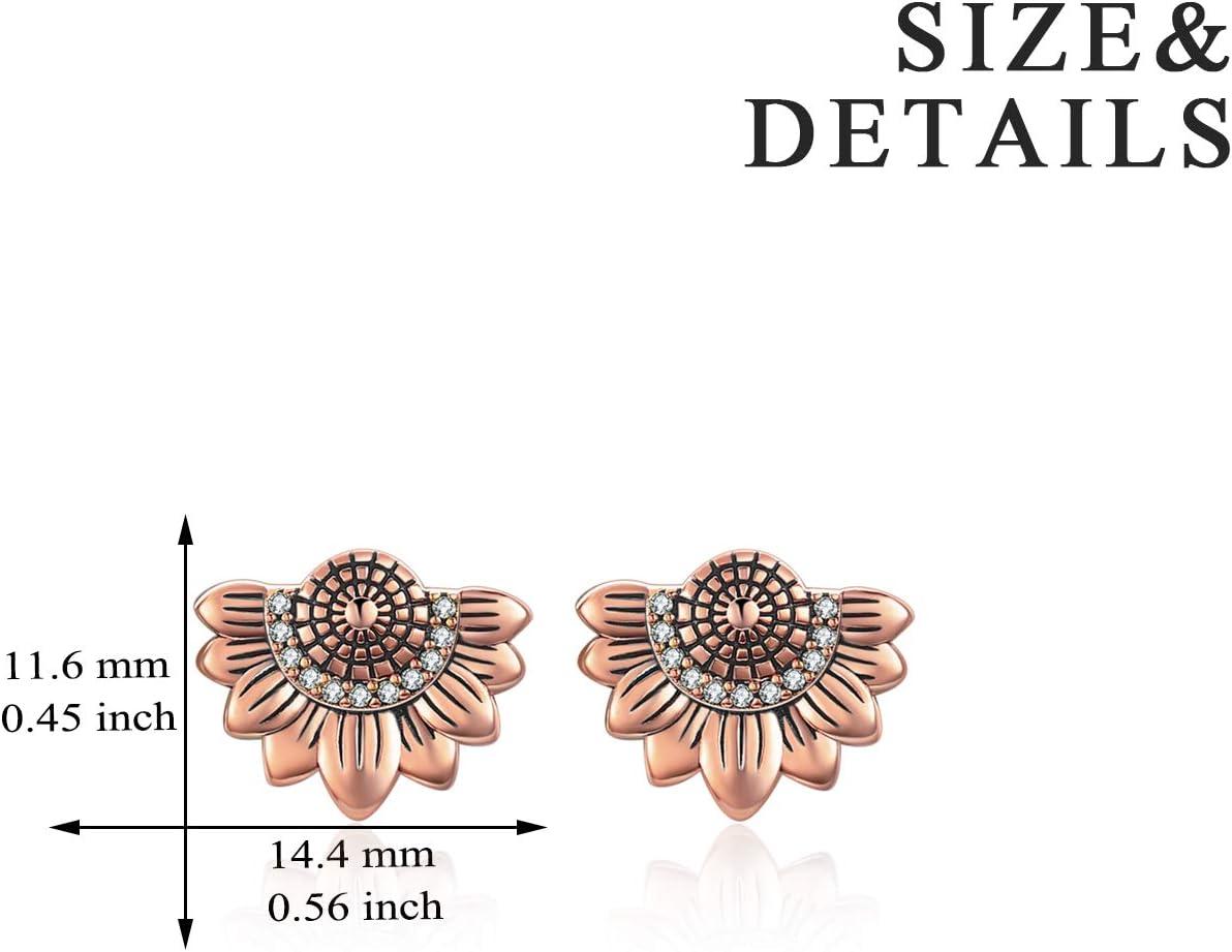 image:imageYFN 925 Sterling Silver Sunflower Stud Earrings Hypoallergenic Flower Earring Jewelry Gift for WomenRose Gold