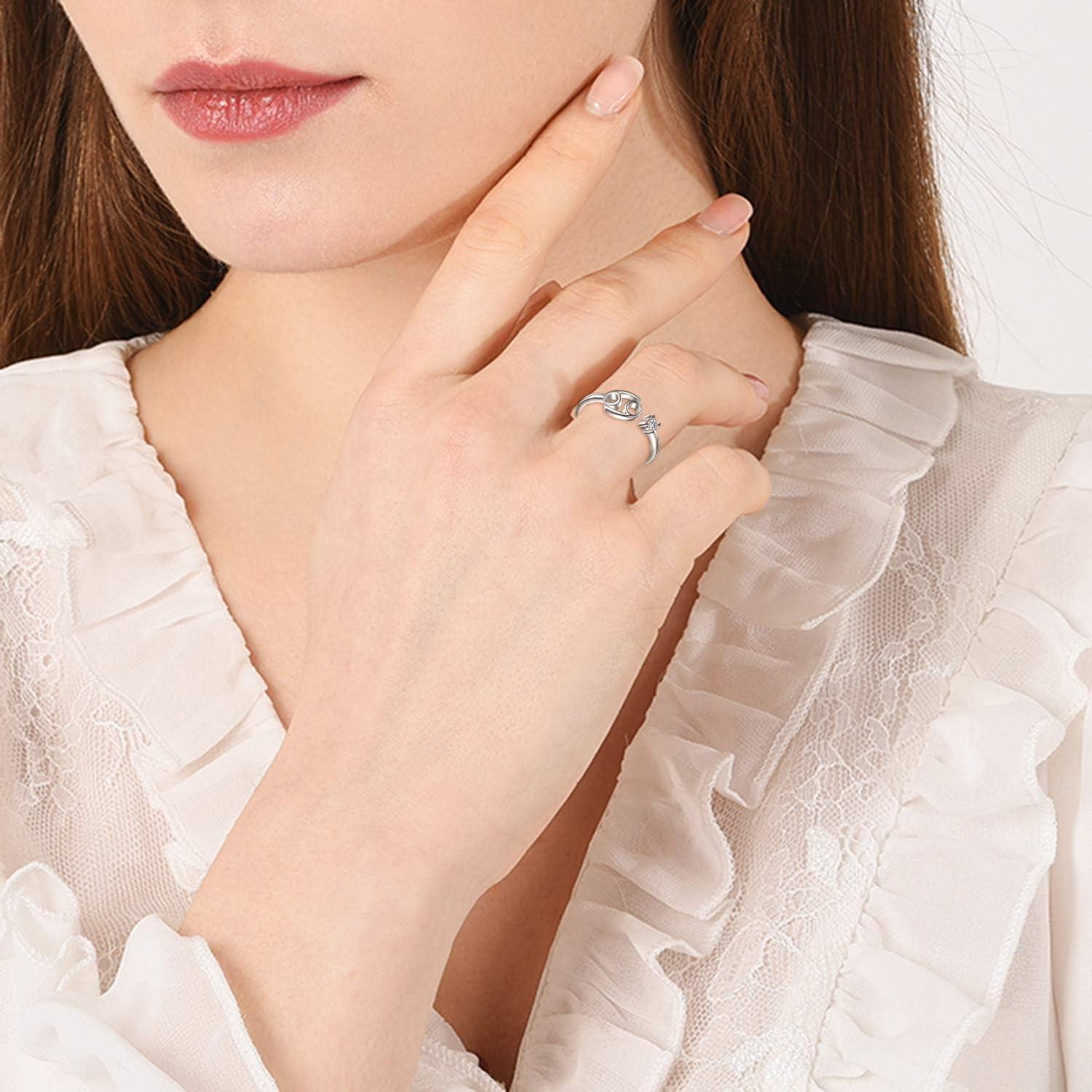 image:imageYFN 925 Sterling Silver Zodiac Sign Rings 12 Constellation Adjustable Ring Zodiac Jewelry Gift for WomenCancer