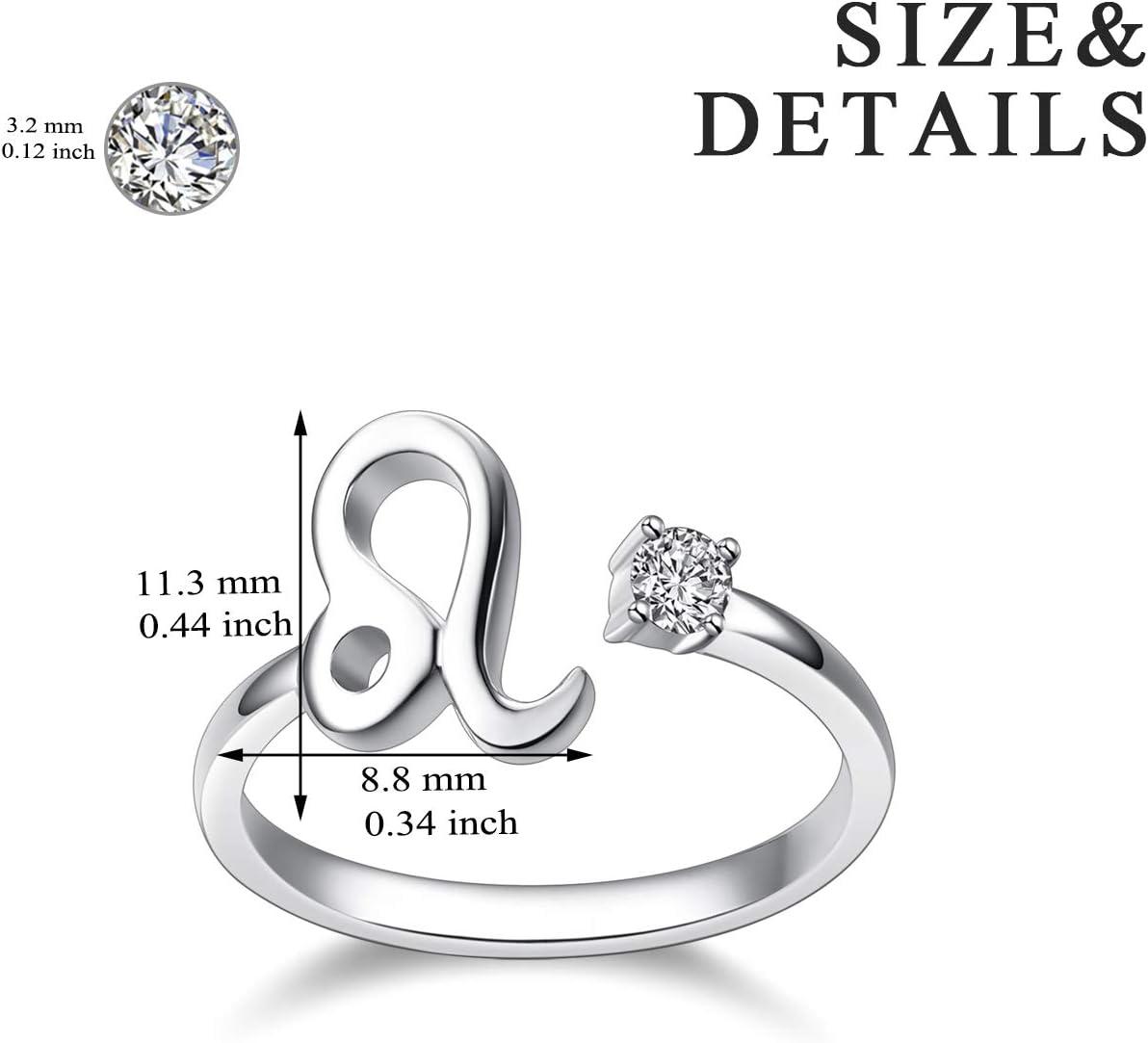 image:imageYFN 925 Sterling Silver Zodiac Sign Rings 12 Constellation Adjustable Ring Zodiac Jewelry Gift for WomenLeo
