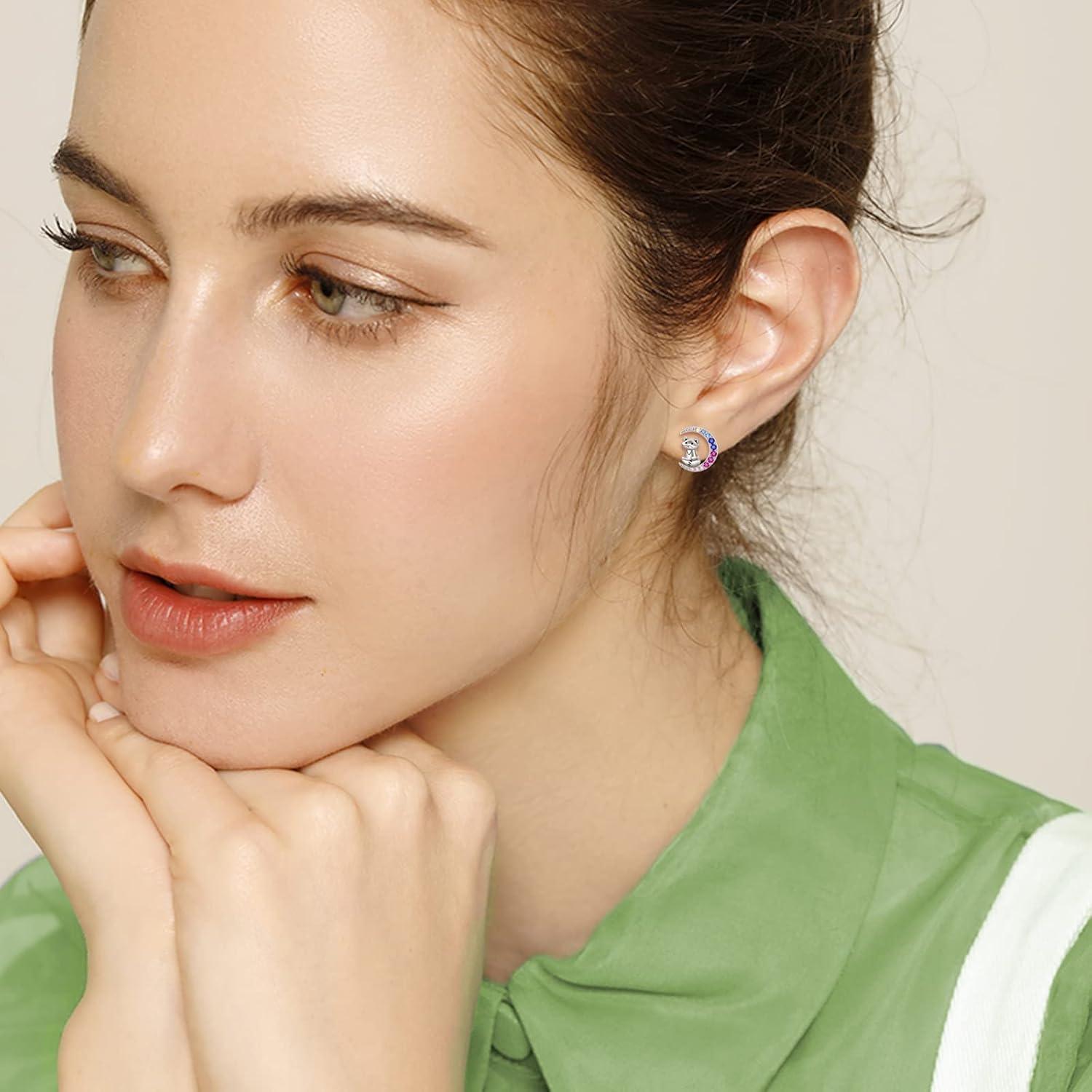 image:imageYFN Animal Moon Stud Earrings Sterling Silver Cute Animal Earrings for WomenFox