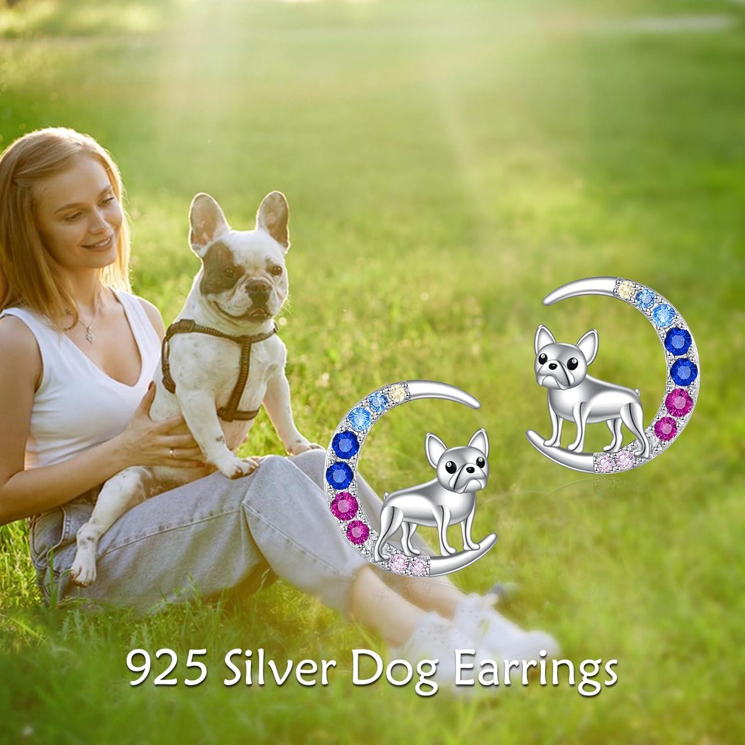 image:imageYFN Animal Moon Stud Earrings Sterling Silver Cute Animal Earrings for WomenFrench Bulldog