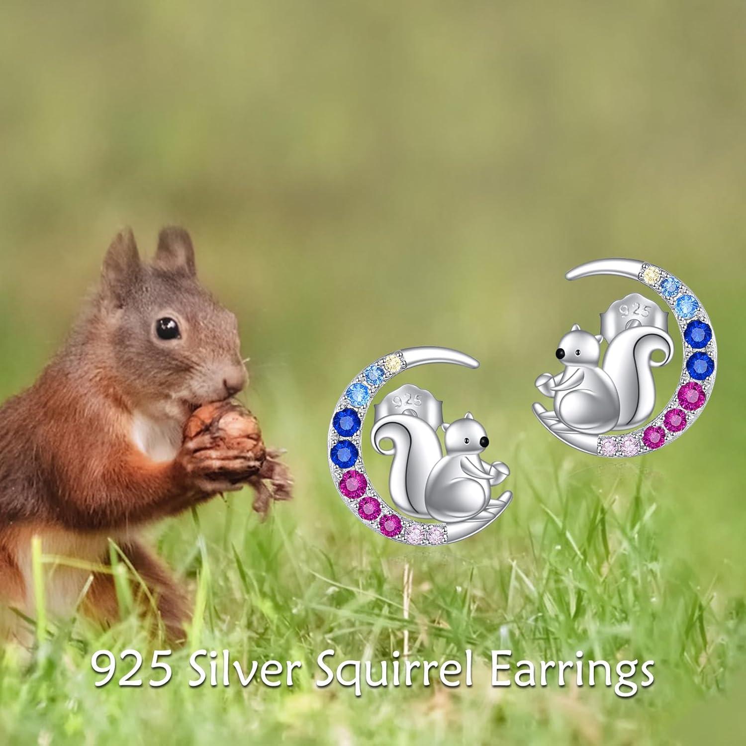 image:imageYFN Animal Moon Stud Earrings Sterling Silver Cute Animal Earrings for WomenSquirrel