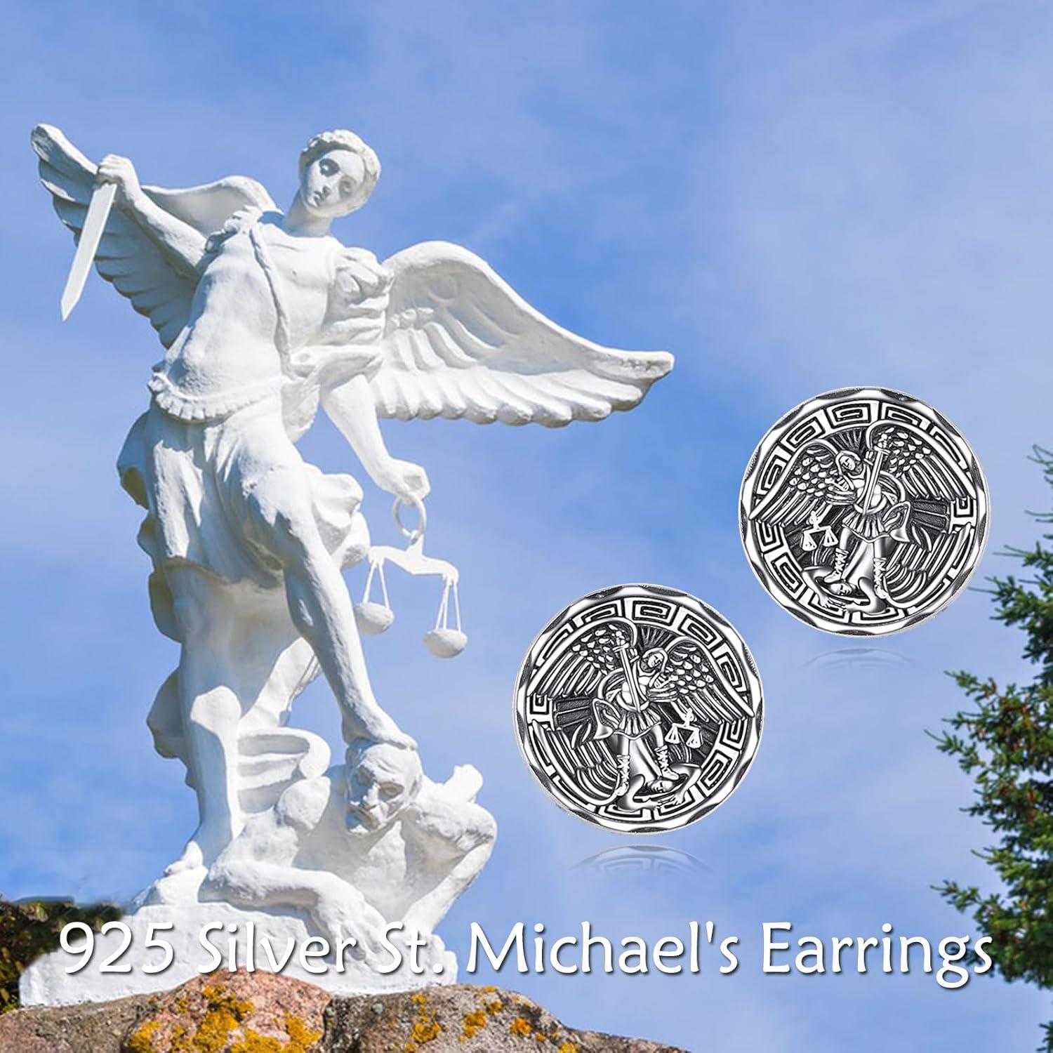 image:imageYFN Saint Michael Earrings Sterling Silver Religious Protector Earrings St Michael Archangel Jewelry Gifts for Women MenASt Michael Stud
