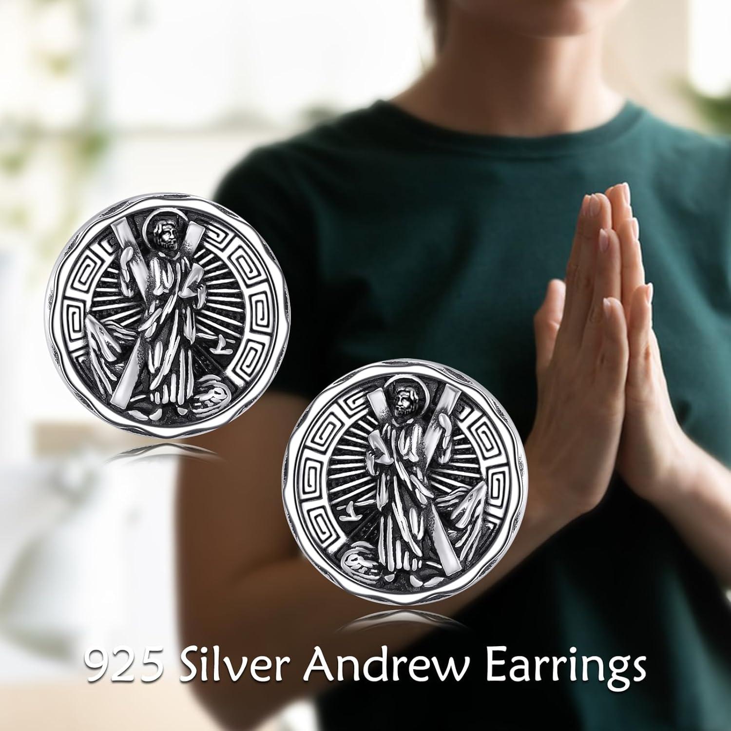 image:imageYFN Saint Michael Earrings Sterling Silver Religious Protector Earrings St Michael Archangel Jewelry Gifts for Women MenBSt Andrew Stud