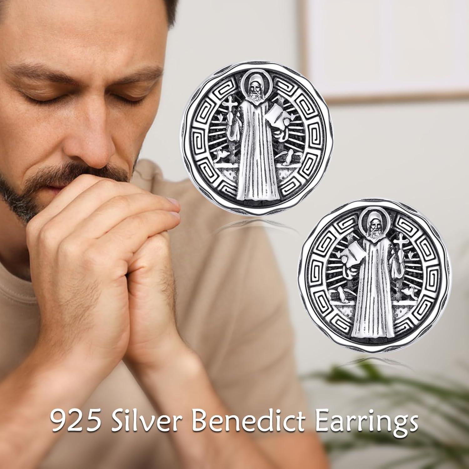 image:imageYFN Saint Michael Earrings Sterling Silver Religious Protector Earrings St Michael Archangel Jewelry Gifts for Women MenCSt Benedict Stud