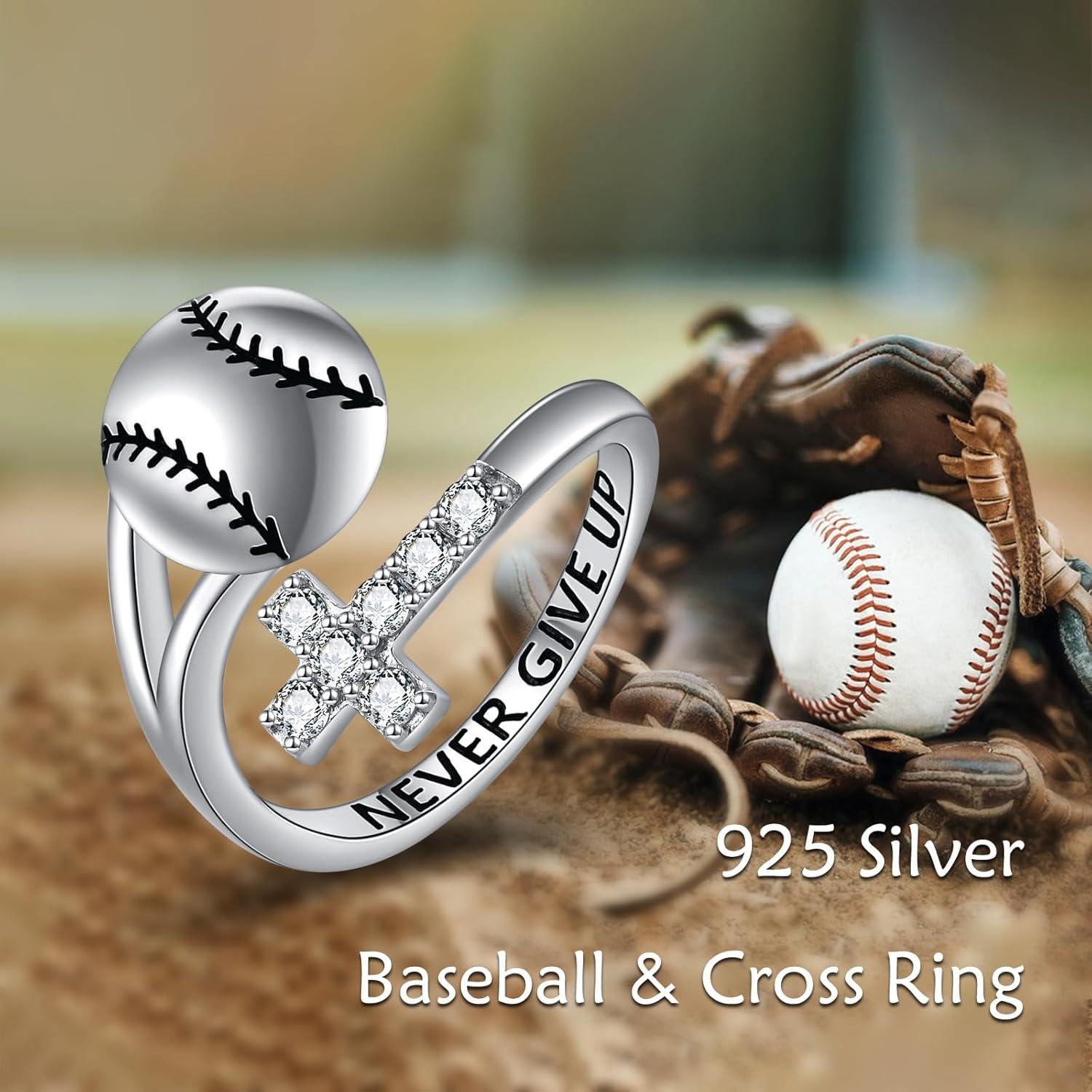 image:imageYFN Sport Ring Sterling Silver Cross Adustable Ring Never Give Up Jewelry Gifts for WomenBaseball