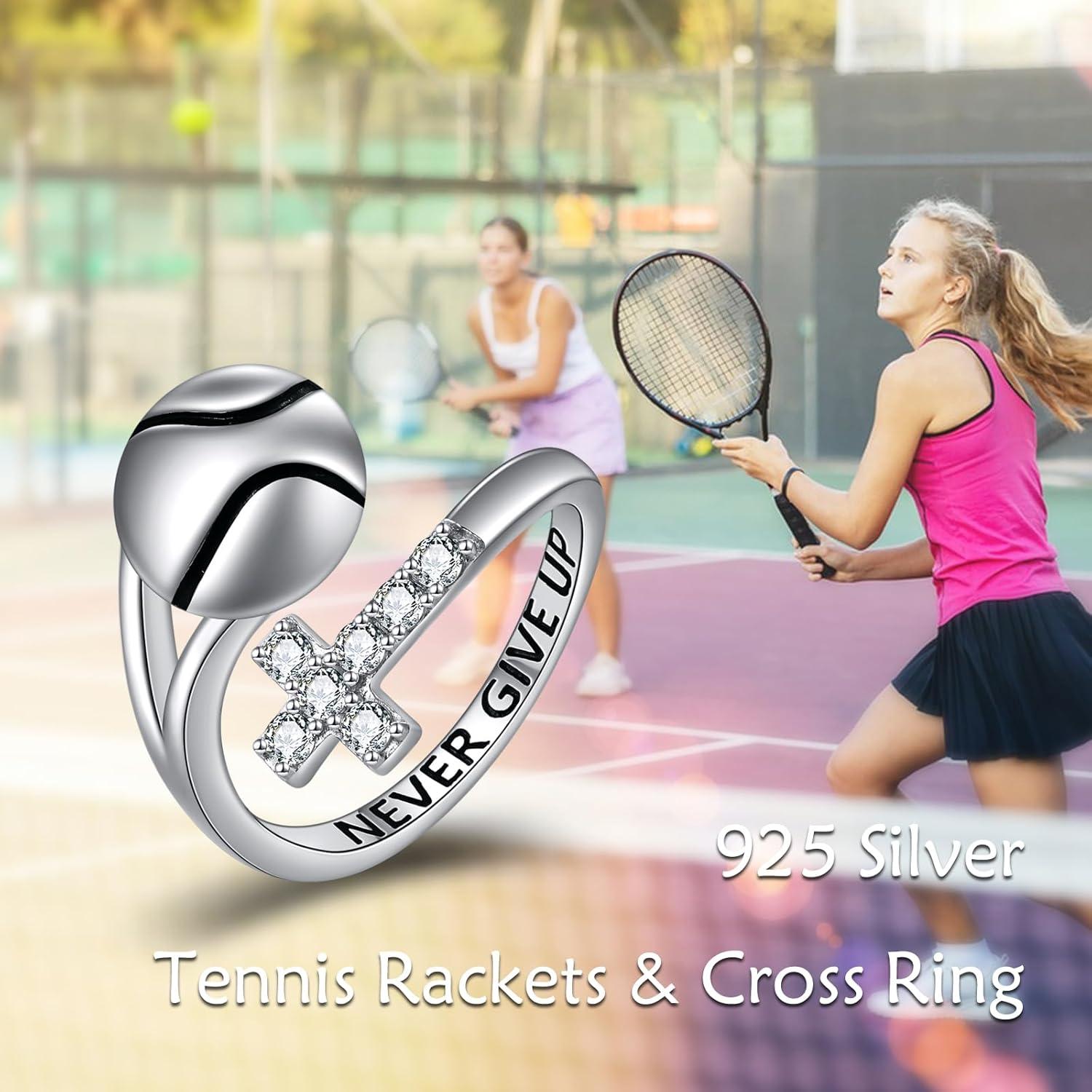 image:imageYFN Sport Ring Sterling Silver Cross Adustable Ring Never Give Up Jewelry Gifts for WomenTennis