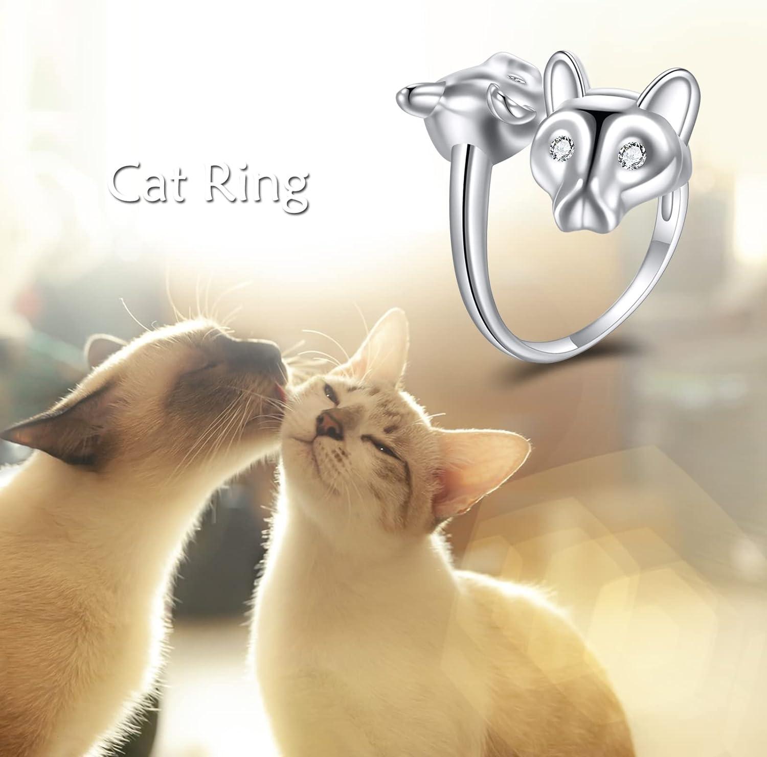 image:imageYFN Sterling Silver Animal Rings Adjustable Open Rings Jewelry Gifts For Women MenTwo Cat